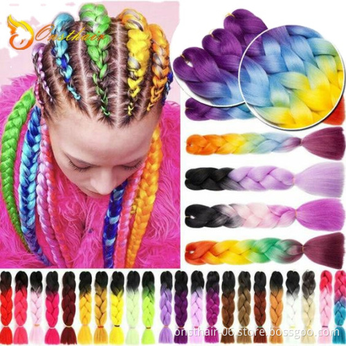 Braids Ombre Braiding Hair Extension Box Crochet Braids K Anekalon Synthetic Hair Pink Purple Yellow Golden Colors Curly Weave